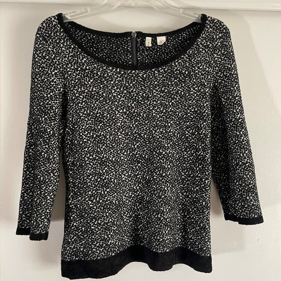 Anthropologie Moth Lana Black/White Textured Chenille Scoop Pullover Sweater M - Picture 1 of 13